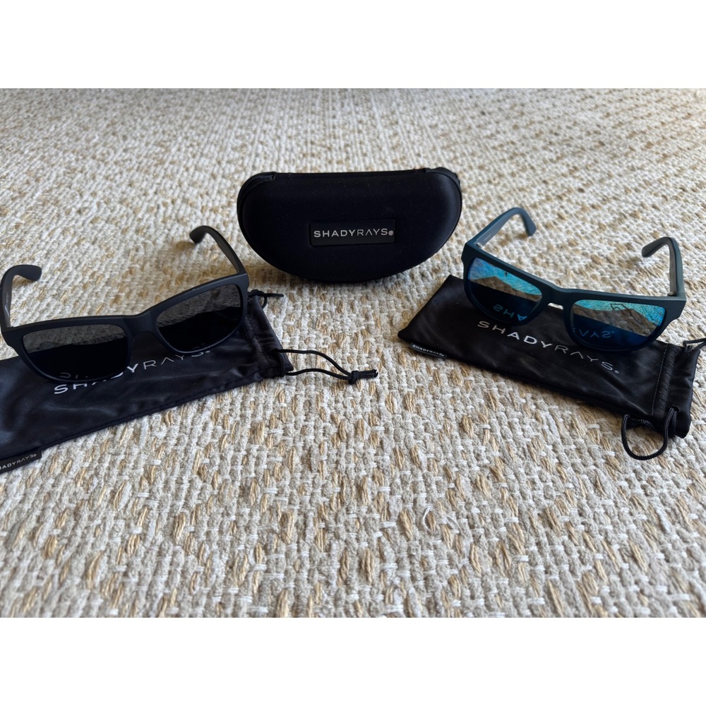Shady Rays Polarized Sunglasses Bundle Matte Black and Navy Blue Mirror 2 Pairs